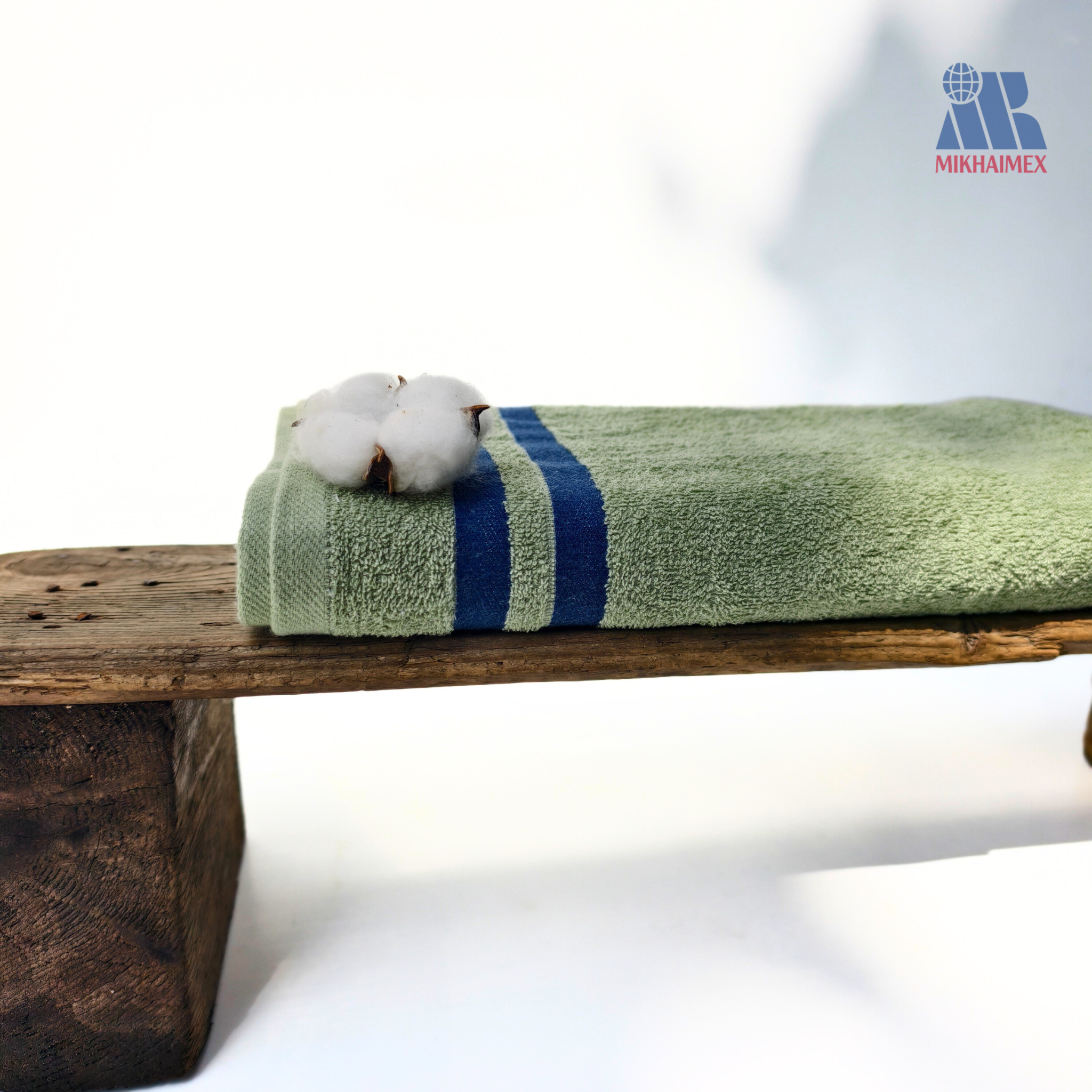 Polo Cotton Towel in Green with Purple Stripes